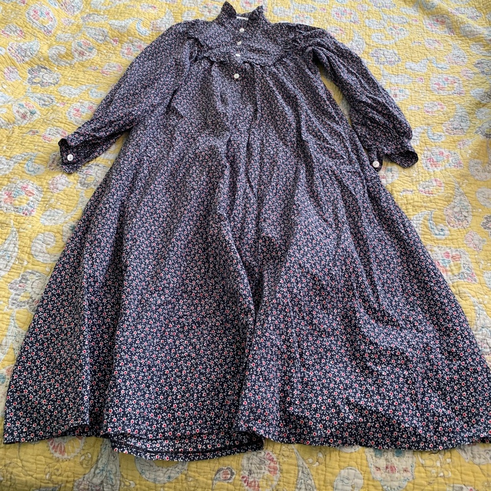 Laura Ashley Navy Floral Cotton Smock Dress